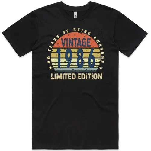 40 Years of Being Awesome men’s 40th birthday t shirt black with vintage 1986 limited edition print