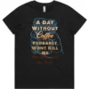 Black ladies’ A Day Without Coffee T Shirt with a full-colour coffee-themed graphic printed on the front
