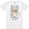 White men’s A Day Without Coffee T Shirt with a full-colour coffee-themed graphic printed on the front