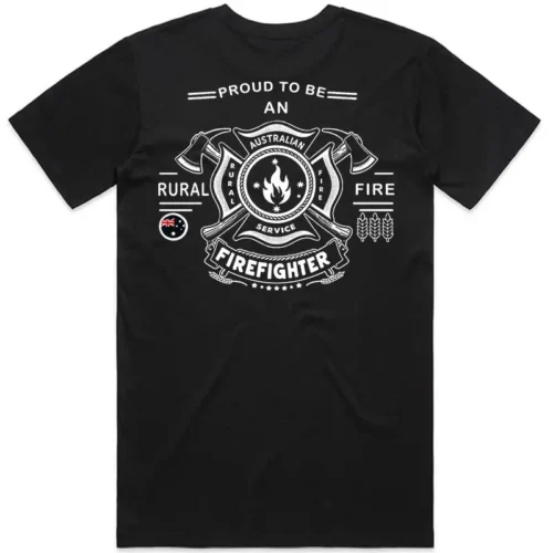Men’s black Australian Rural Firefighter T shirt showing large back print design