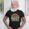 Older man wearing a black men’s 70th birthday T shirt with “70 Years of Being Awesome” design
