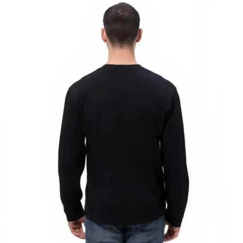 Black QUOZ blank long sleeve tee back view, combed cotton long sleeve t-shirt with regular fit