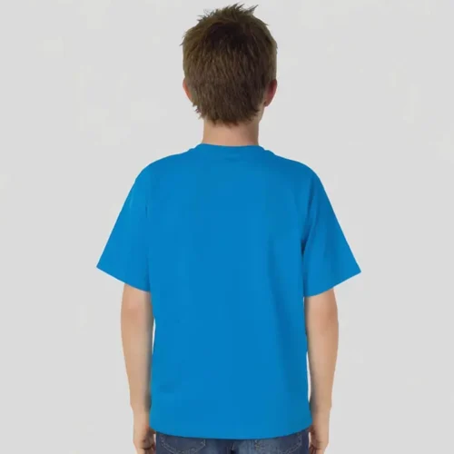 Back view of the QUOZ kids wave blank tee in blue, short sleeve cotton t-shirt
