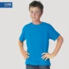 Child wearing the QUOZ kids wave blank tee in blue, short sleeve cotton t-shirt suitable for everyday wear
