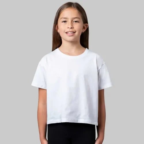 CB Kids Premium Crop Top in Black, lifestyle front view