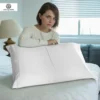 Cotton Pillow Case with custom print, lady on bed with white pillow