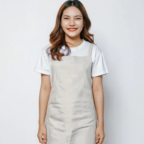 Linen Apron in Natural, studio front view