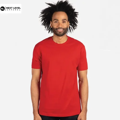 Next Level Men's Cotton T Shirt in Red, front view with the Next Level Logo