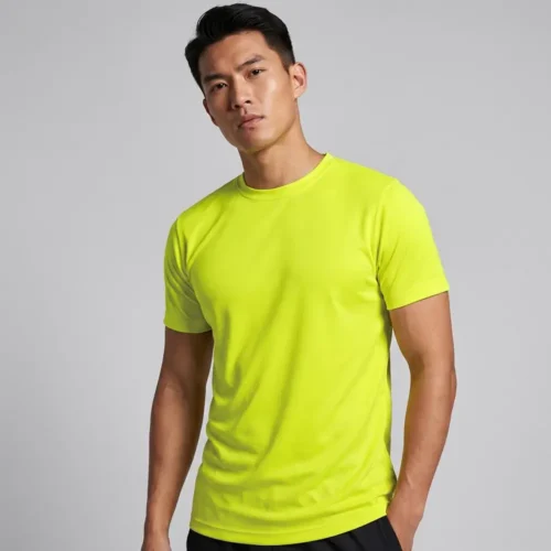 Man wearing the Bright Yellow Printer Activewear PA408 Men’s Run Active Tee in a casual three-quarter view.