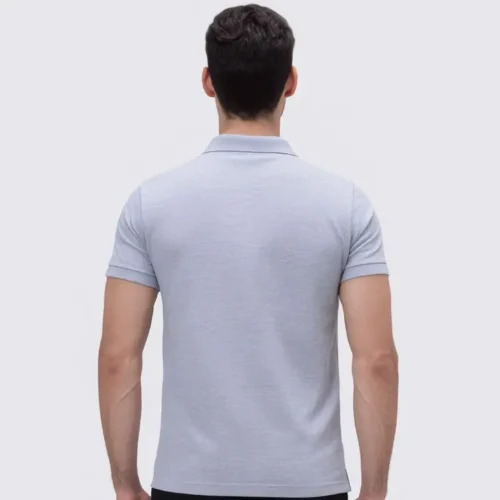 QUOZ Men Classic Polo in Heather-Grey, back lifestyle view on model