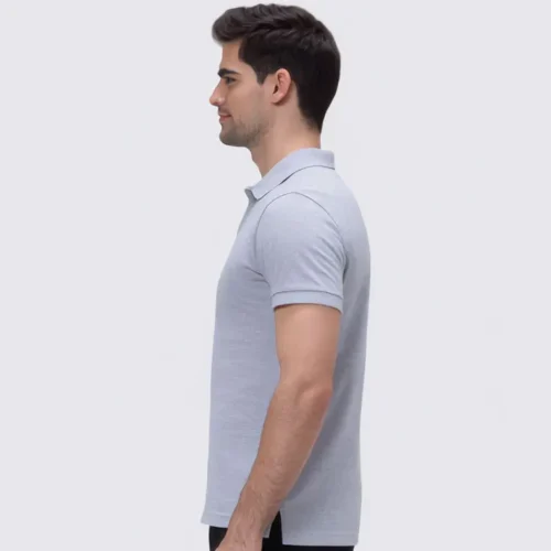QUOZ Men Classic Polo in Heather-Grey, side lifestyle view on model