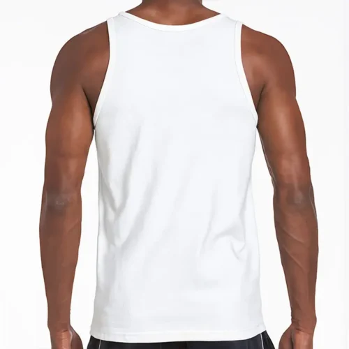 S. Designs Classic Singlet in White, lifestyle back view
