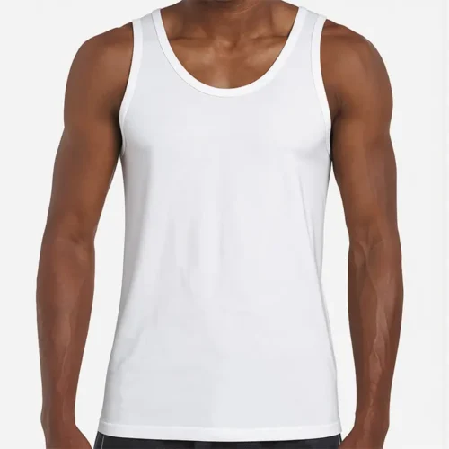 S. Designs Classic Singlet in White, lifestyle front view