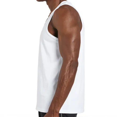 S. Designs Classic Singlet in White, lifestyle side view