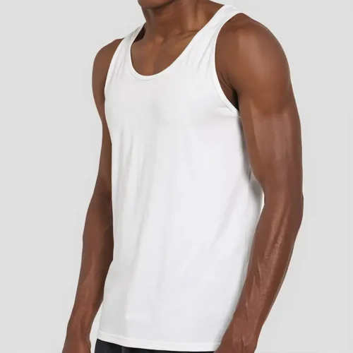 S. Designs Classic Singlet in White, lifestyle turn view