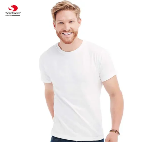 Stedman Men T Shirt in white, front view worn