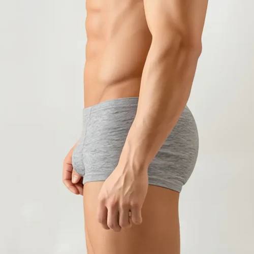 AS Colour Men's Boxer Briefs in Grey Marle, studio side view