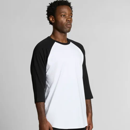 AS Colour Men Raglan T Shirt in White/Black, studio three-quarter view