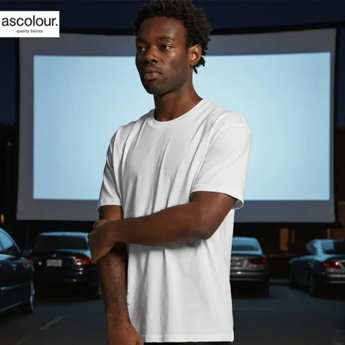 AS Colour Men Staple Minus T Shirt in White with custom print, lifestyle view