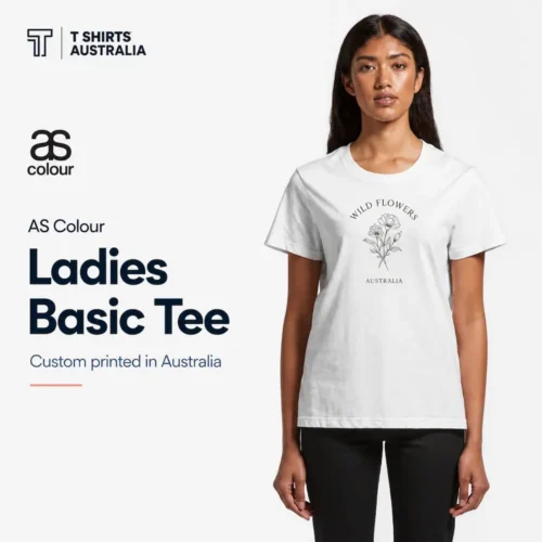AS Colour ladies Basic Tee with custom printing in Australia