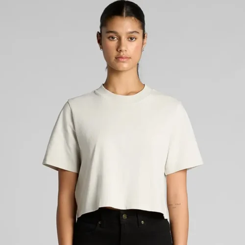AS Colour Ladies Heavy Faded Crop T Shirt in Faded Bone, studio front view