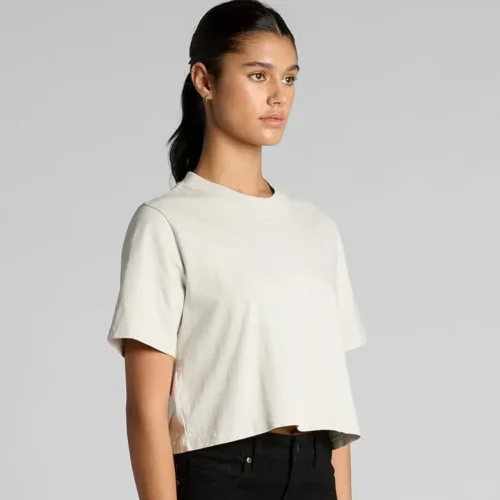 AS Colour Ladies Heavy Faded Crop T Shirt in Faded Bone, studio turn view