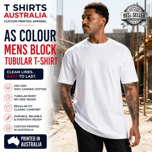AS Colour Men's Block Tubular T-shirt with custom printing in Australia