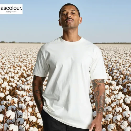 AS Colour Men Classic Organic T Shirt with custom print, main lifestyle view