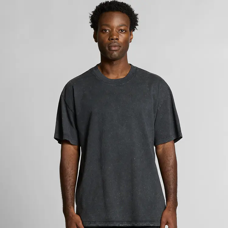 AS Colour Men's Heavy Stone Washed T Shirt, Black Stone, studio front view