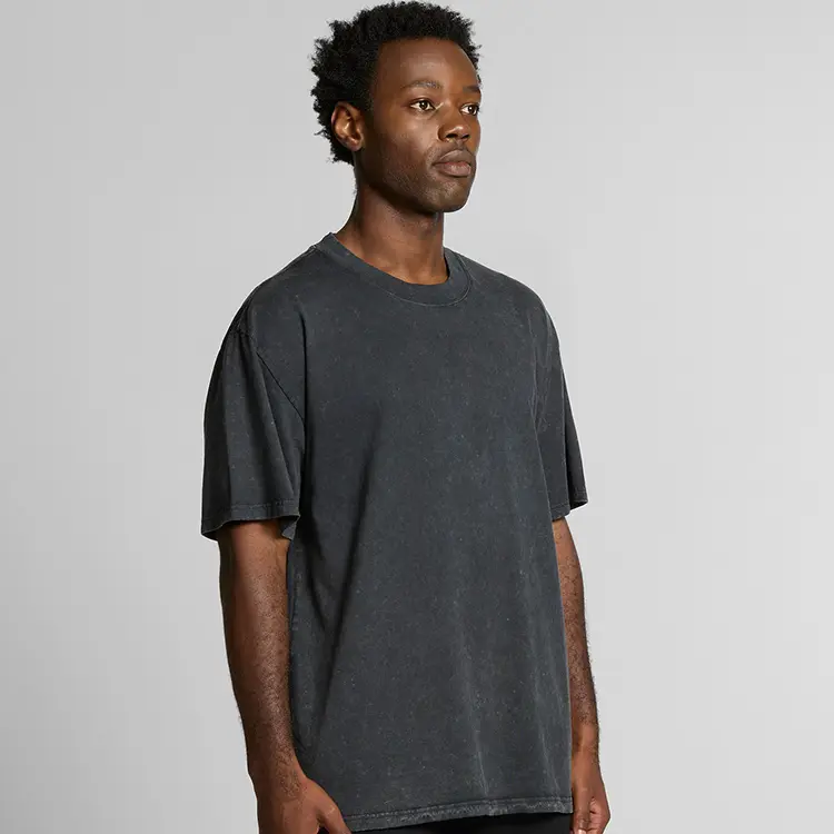 AS Colour Men's Heavy Stone Washed T Shirt, Black Stone, studio turn view