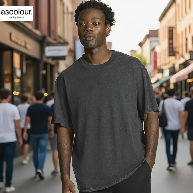 AS Colour Men's Heavy Stone Washed T Shirt with custom print, lifestyle view