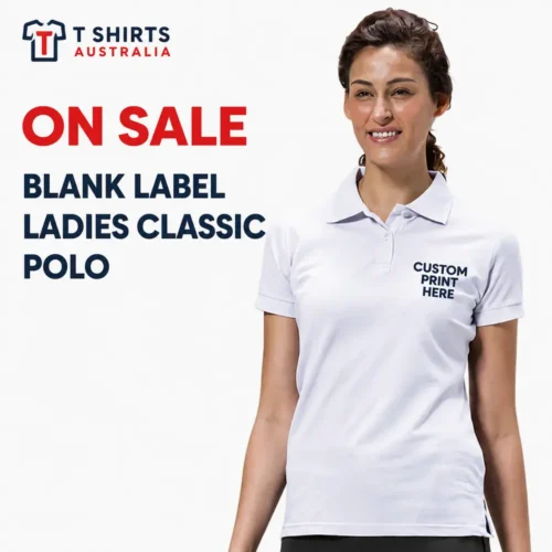 On sale Blank Label ladies classic polo with custom printing in Australia