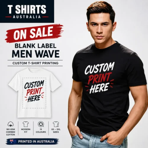 On sale Blank Label Men Wave custom T-shirt printing in Australia