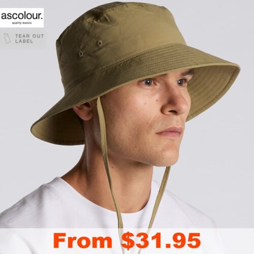 AS Colour Bucket Nylon Wide Brim Hat with Custom Print