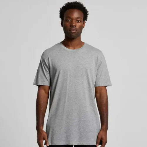 AS Colour men’s basic T shirt worn by male model, front view, grey marle, regular fit.