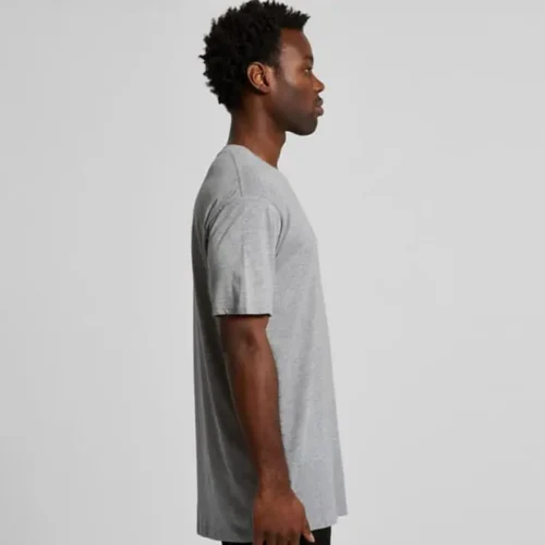 AS Colour men’s basic T shirt worn by male model, side view, grey marle, regular fit.