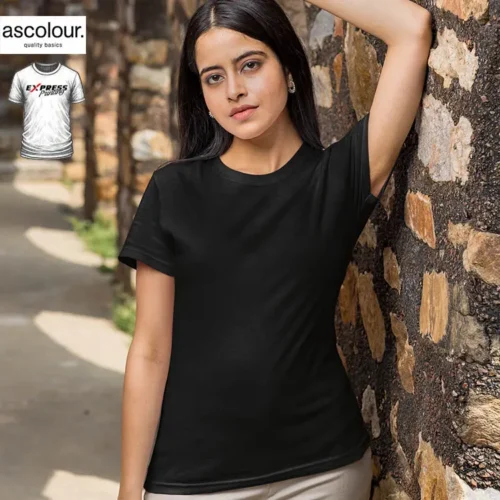 Express AS Colour ladies basic tee in black, regular fit cotton t-shirt available with fast custom printing