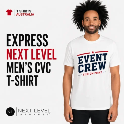 Express Next Level men's CVC custom T-shirt printing in Australia