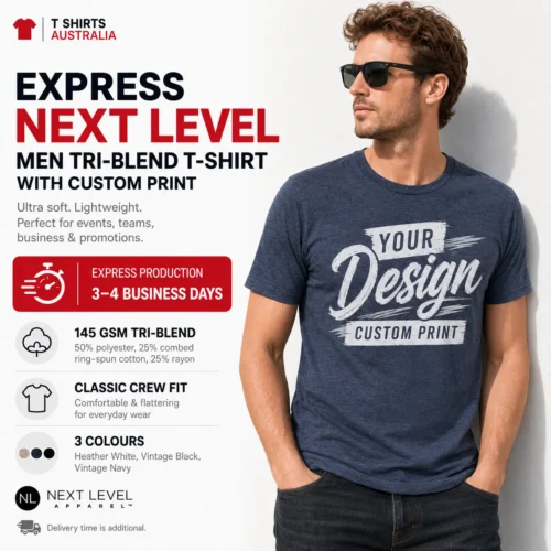 Express Next Level men’s tri-blend T-shirt in Vintage Navy with custom Your Design print