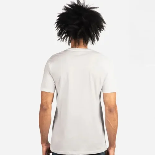 Next Level Men's Cotton T Shirt in White, lifestyle back view worn