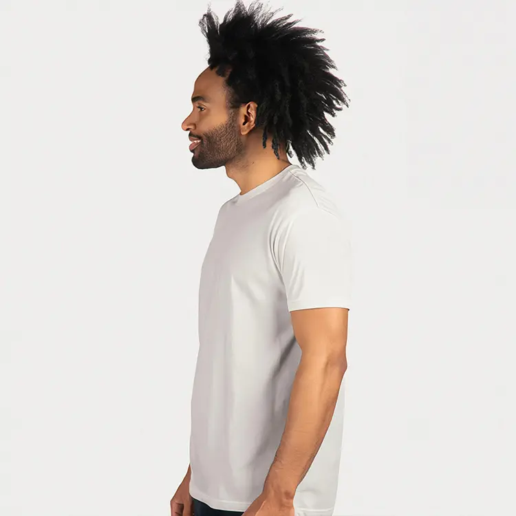 Next Level Men's Cotton T Shirt in White, lifestyle side view worn