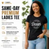 Same-day premium Ladies custom T-shirt with personalised chest printing in Australia