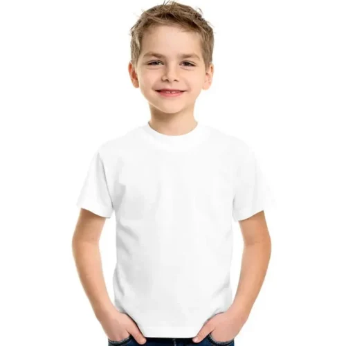 Stedman Kids T Shirt in White, lifestyle front view worn
