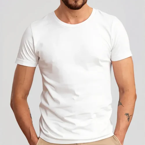 Stedman Men T Shirt in white, front view worn