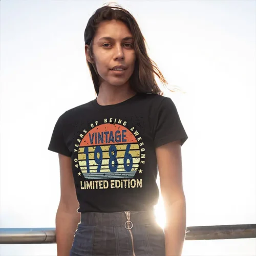 40 Years of Being Awesome ladies 40th birthday t shirt black with vintage 1986 limited edition design