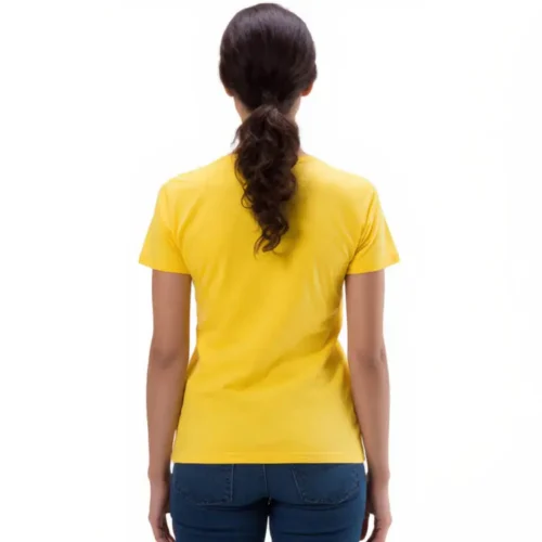 Back view of the QUOZ Wave ladies blank T-shirt in lemon yellow, modern fit cotton tee