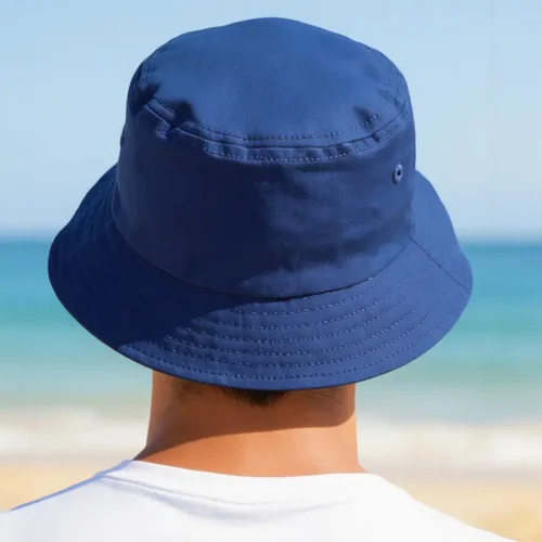 Bells Bucket Hat in Royal, back lifestyle view on model