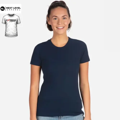 Express Next Level Ladies Boyfriend T Shirt in Mid Navy, front view with Express Printing badge and T Shirts Australia logo in top left corner