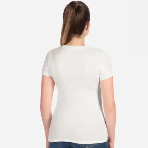 Next Level Ladies Boyfriend T Shirt in White, lifestyle back view worn