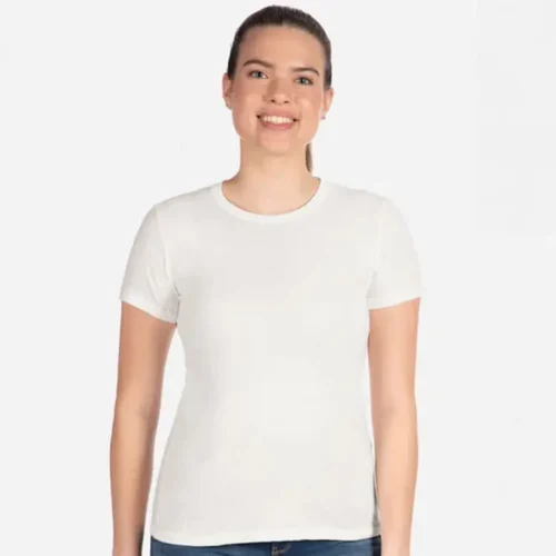 Next Level Ladies Boyfriend T Shirt in White, lifestyle front view worn